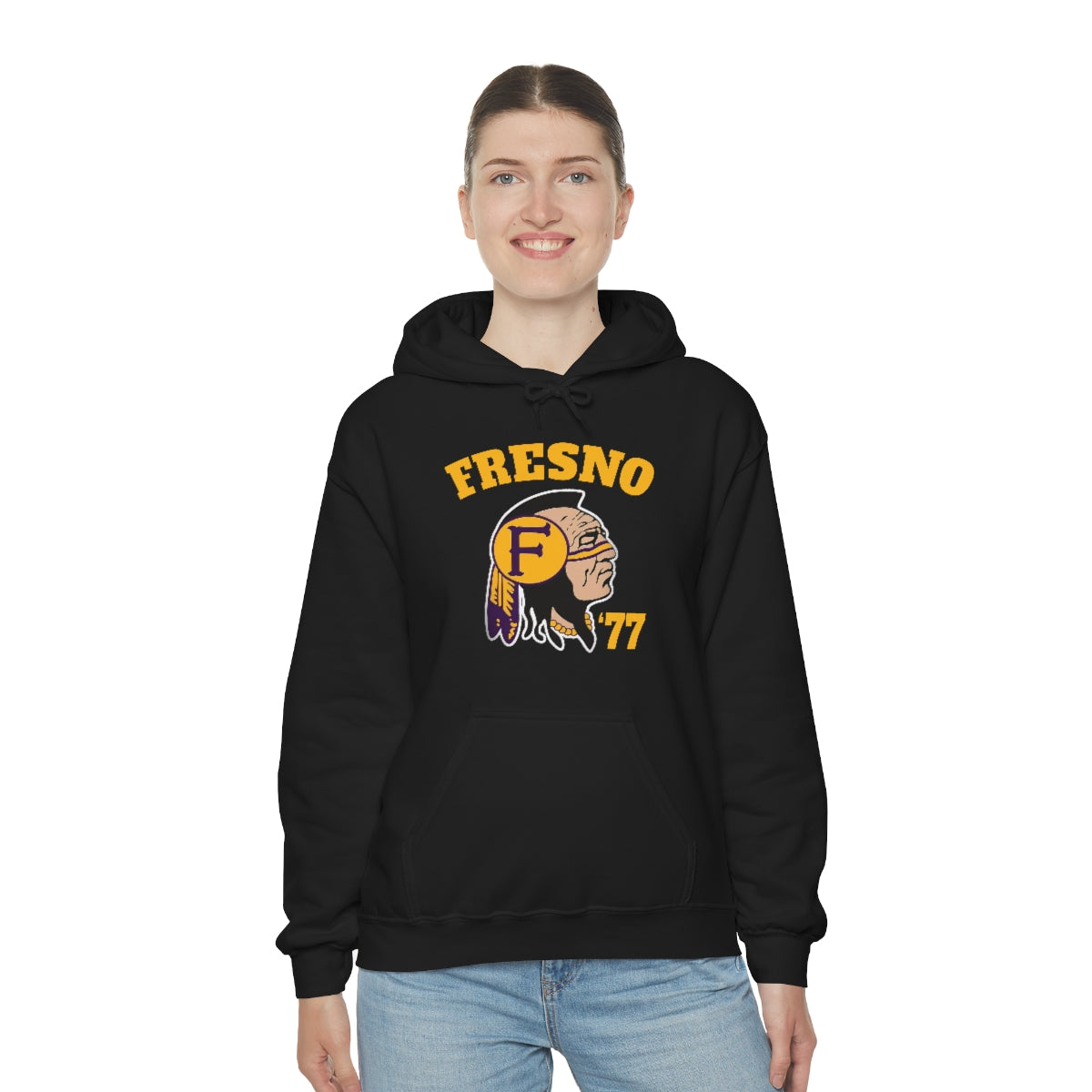 77 Fresno Indian Logo - Unisex Heavy Blend™ Hooded Sweatshirt