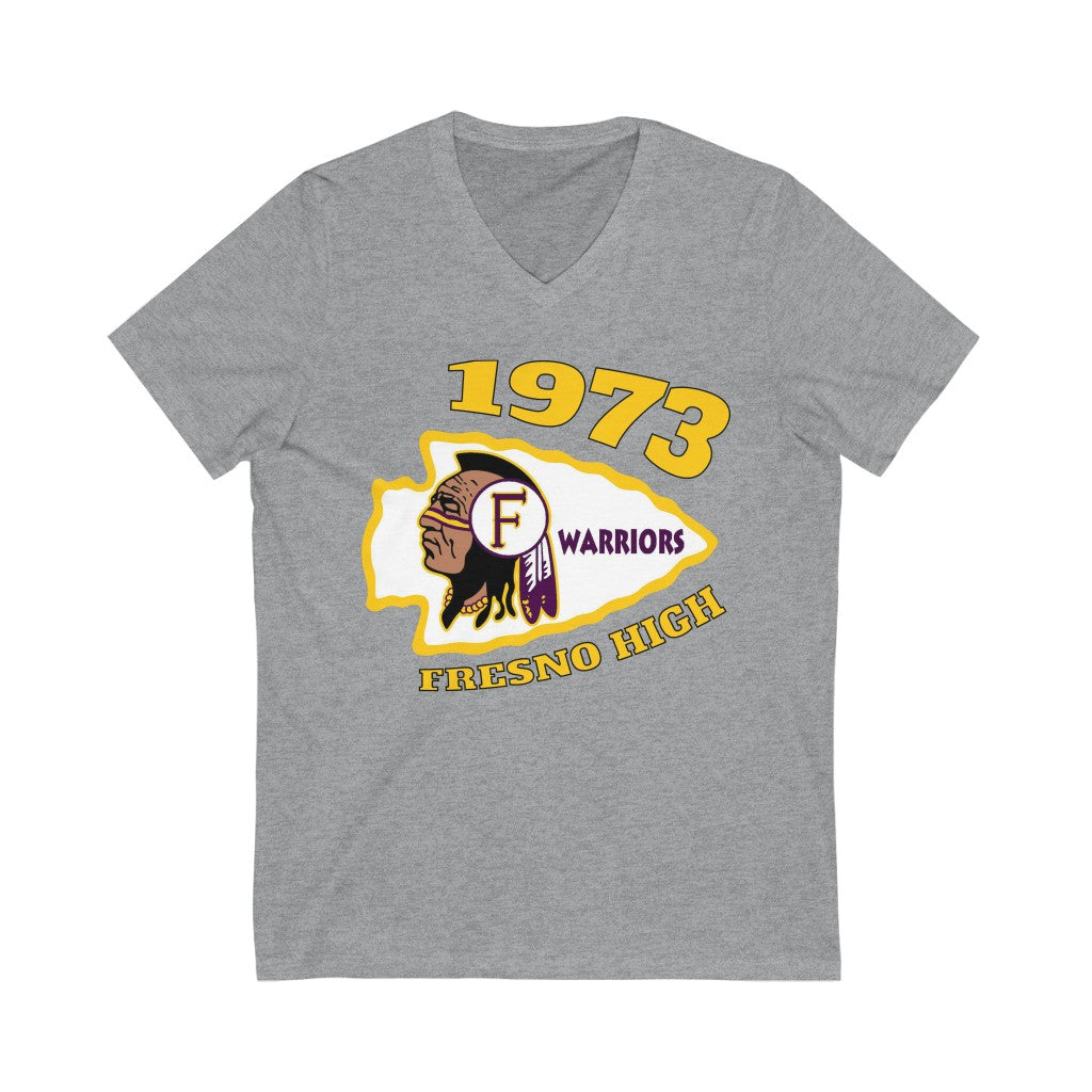 1973 Fresno High Warriors - Unisex Jersey Short Sleeve V-Neck Tee