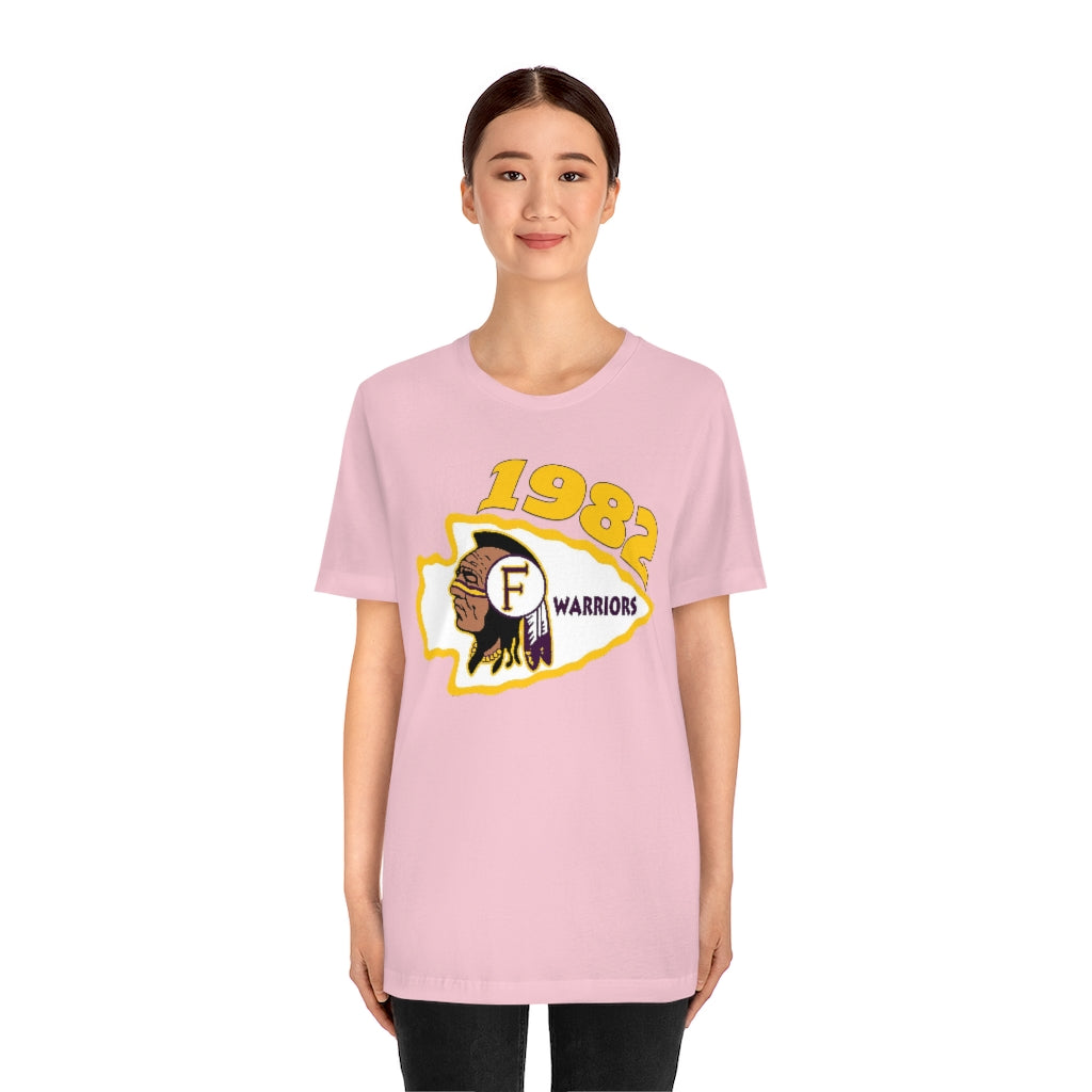 1982 Fresno High School Tomahawk Logo Top Side - Unisex Jersey Short Sleeve Tee