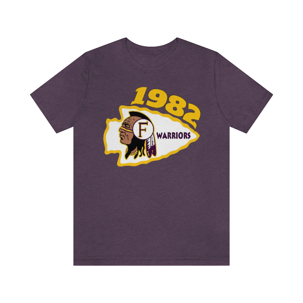 1982 Fresno High School Tomahawk Logo Top Side - Unisex Jersey Short Sleeve Tee