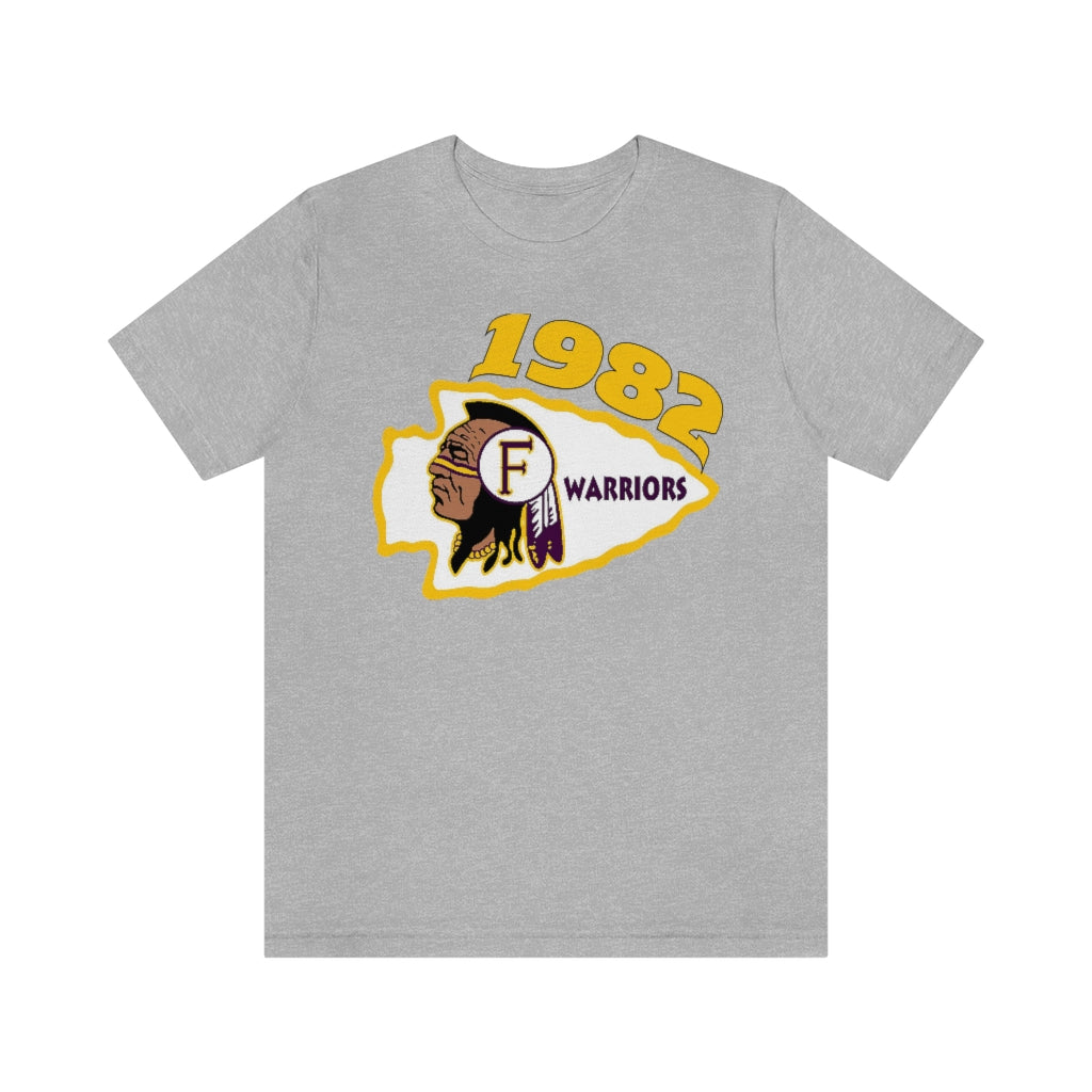 1982 Fresno High School Tomahawk Logo Top Side - Unisex Jersey Short Sleeve Tee