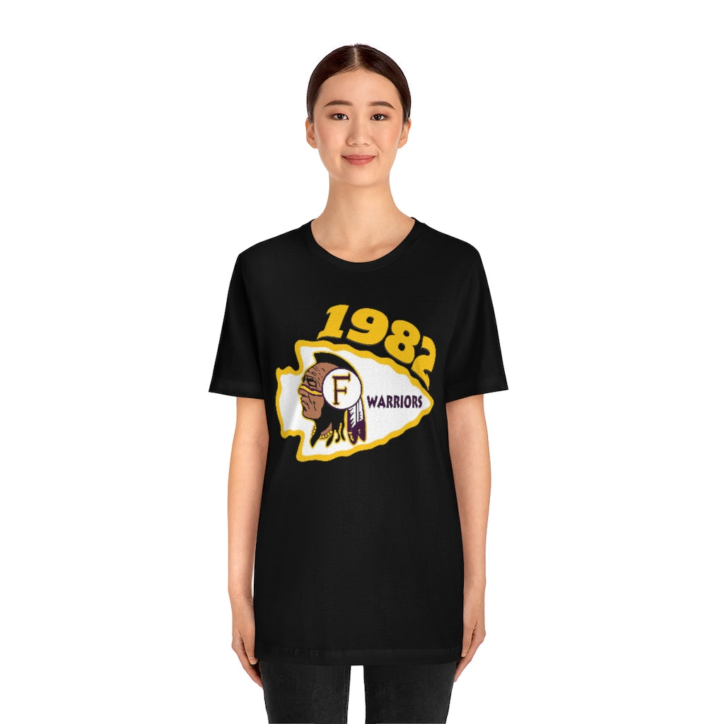 1982 Fresno High School Tomahawk Logo Top Side - Unisex Jersey Short Sleeve Tee