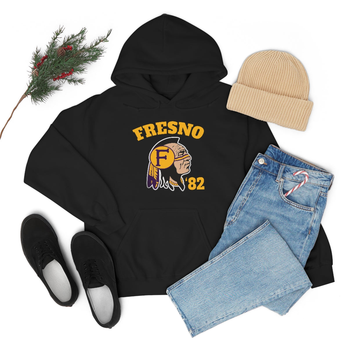 82 Fresno Indian Logo - Unisex Heavy Blend™ Hooded Sweatshirt