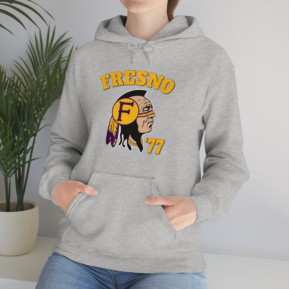 77 Fresno Indian Logo - Unisex Heavy Blend™ Hooded Sweatshirt