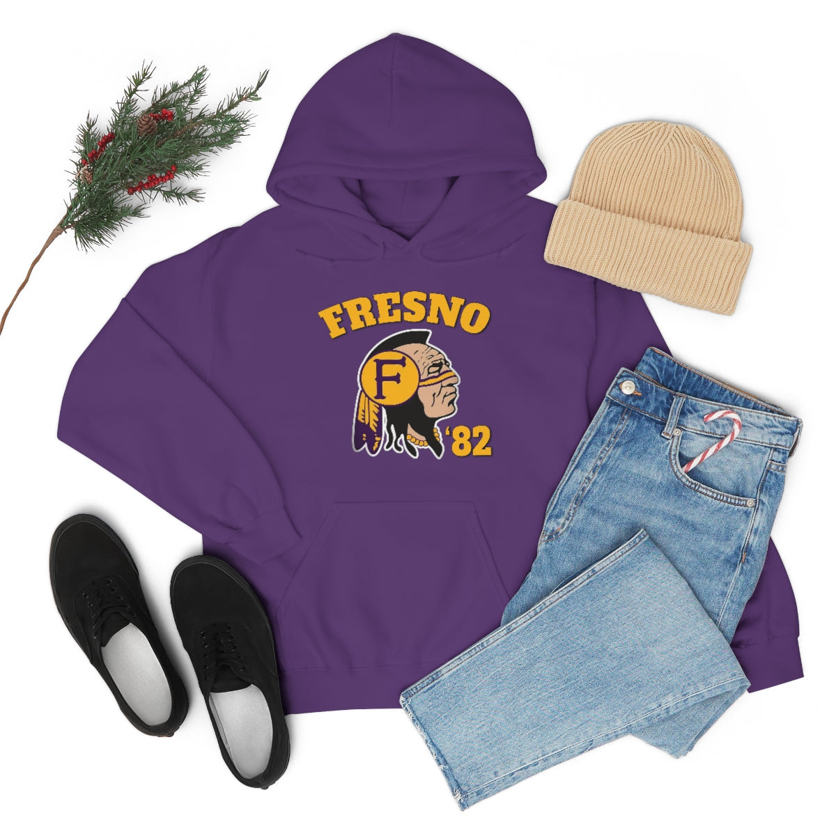 82 Fresno Indian Logo - Unisex Heavy Blend™ Hooded Sweatshirt