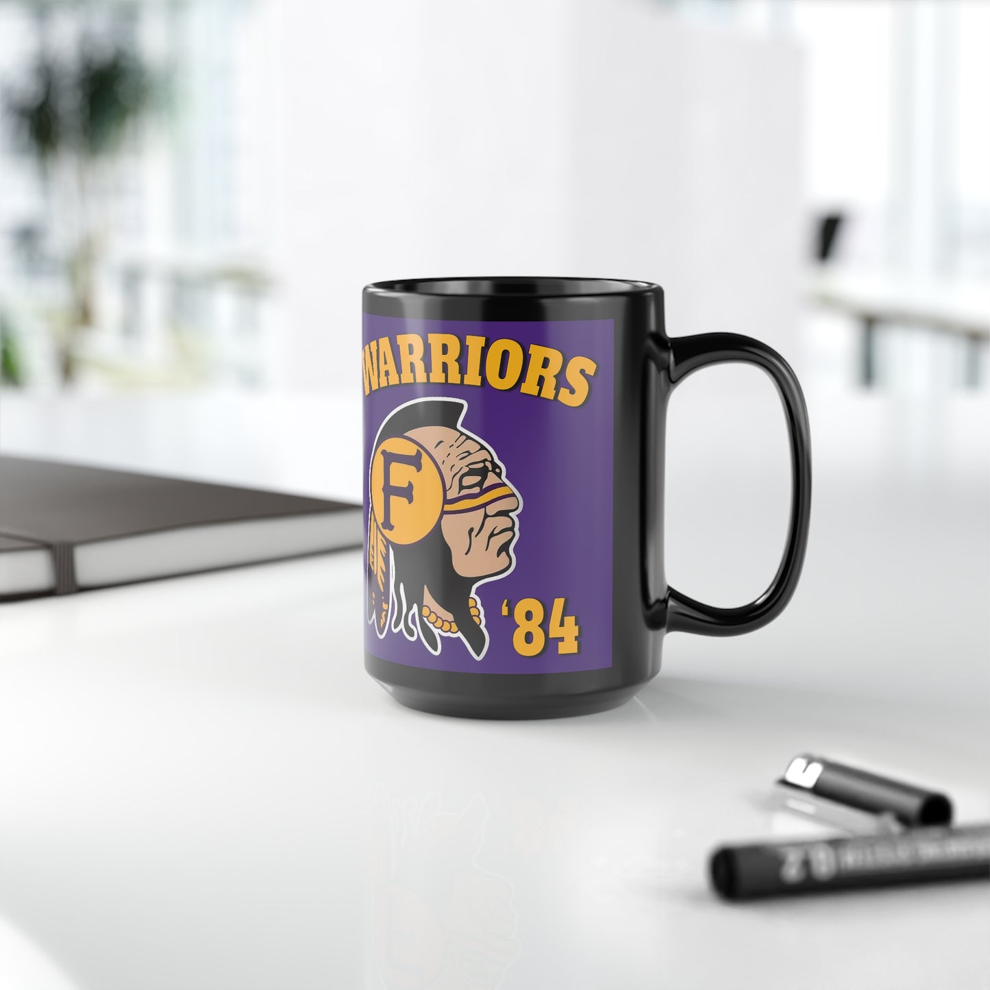 84 Warriors Indian Logo - Black Mug, 15oz