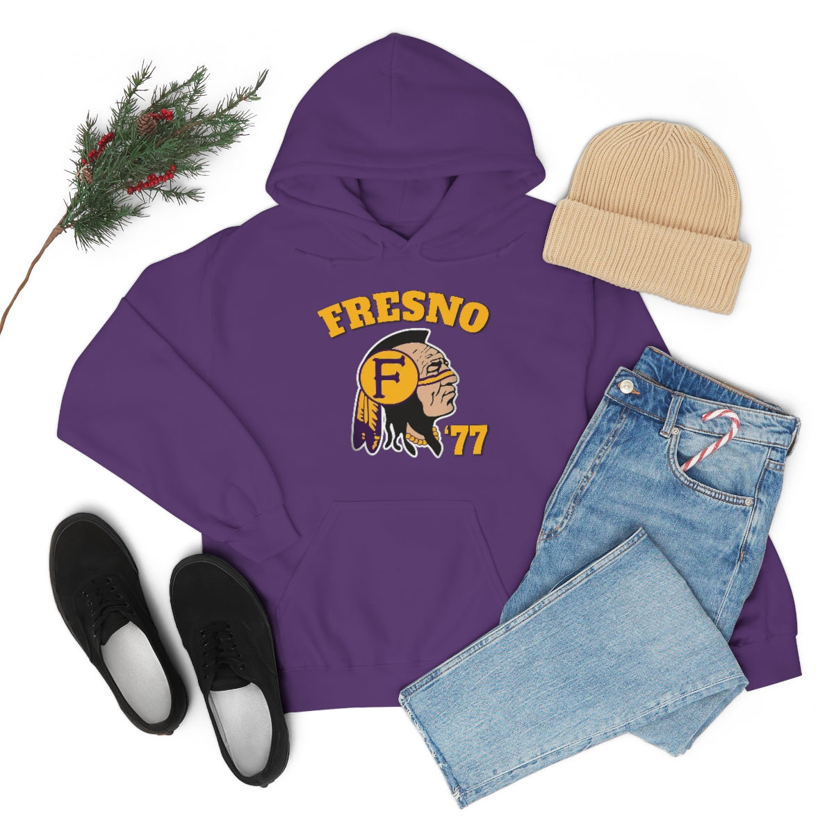 77 Fresno Indian Logo - Unisex Heavy Blend™ Hooded Sweatshirt