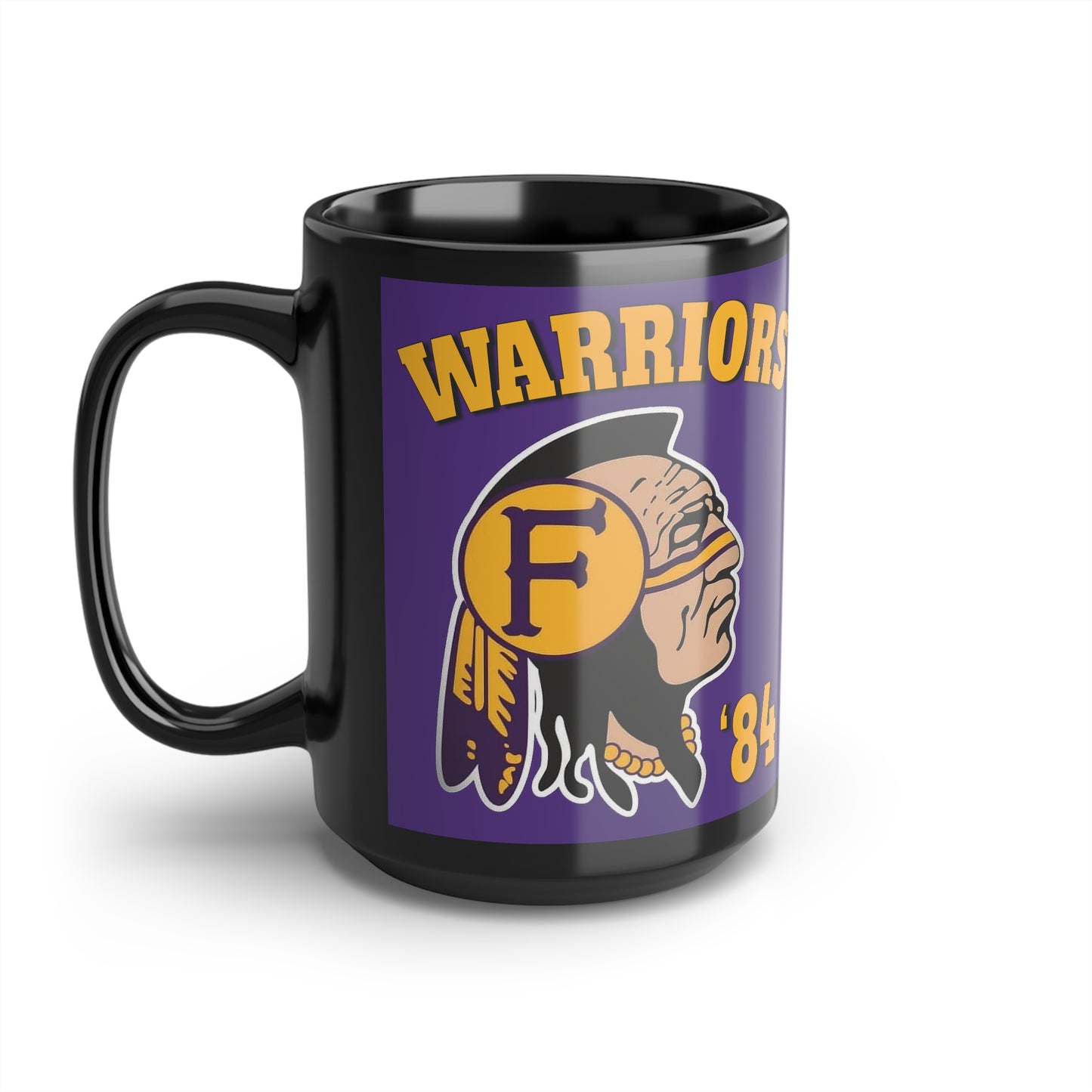 84 Warriors Indian Logo - Black Mug, 15oz