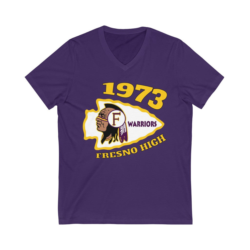 1973 Fresno High Warriors - Unisex Jersey Short Sleeve V-Neck Tee