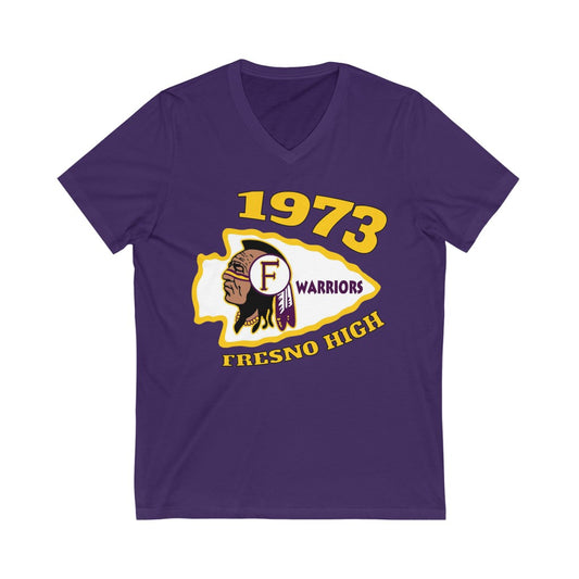 1973 Fresno High Warriors - Unisex Jersey Short Sleeve V-Neck Tee