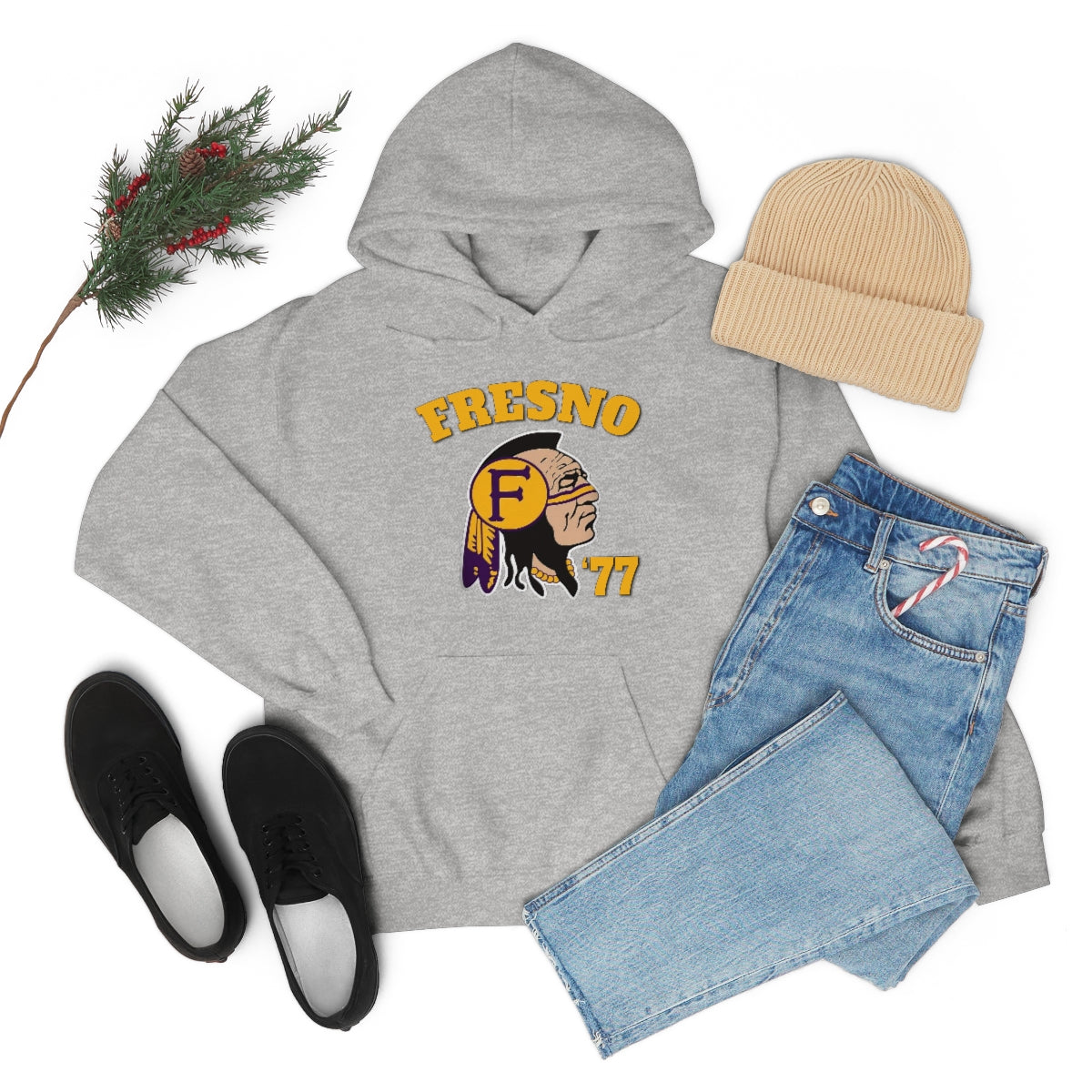 77 Fresno Indian Logo - Unisex Heavy Blend™ Hooded Sweatshirt