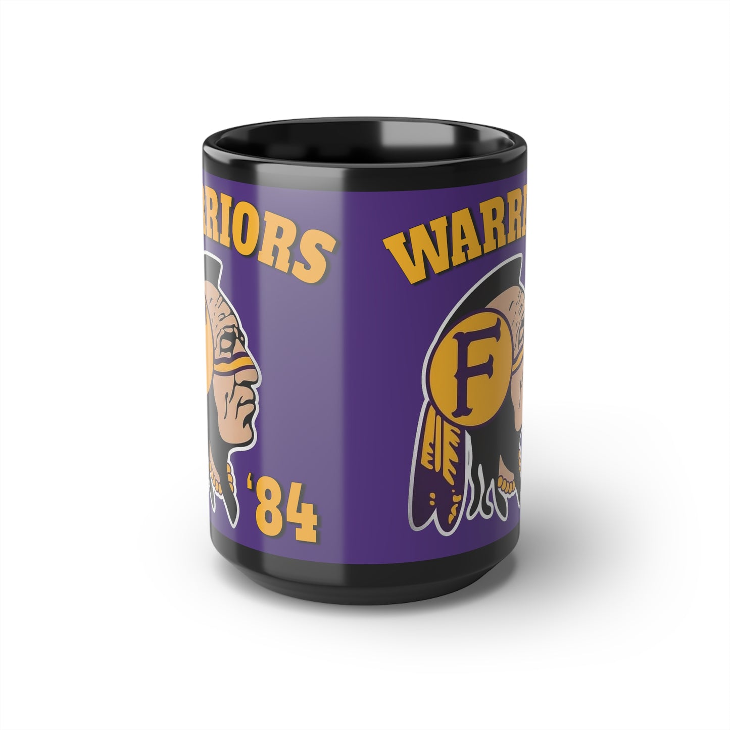 84 Warriors Indian Logo - Black Mug, 15oz