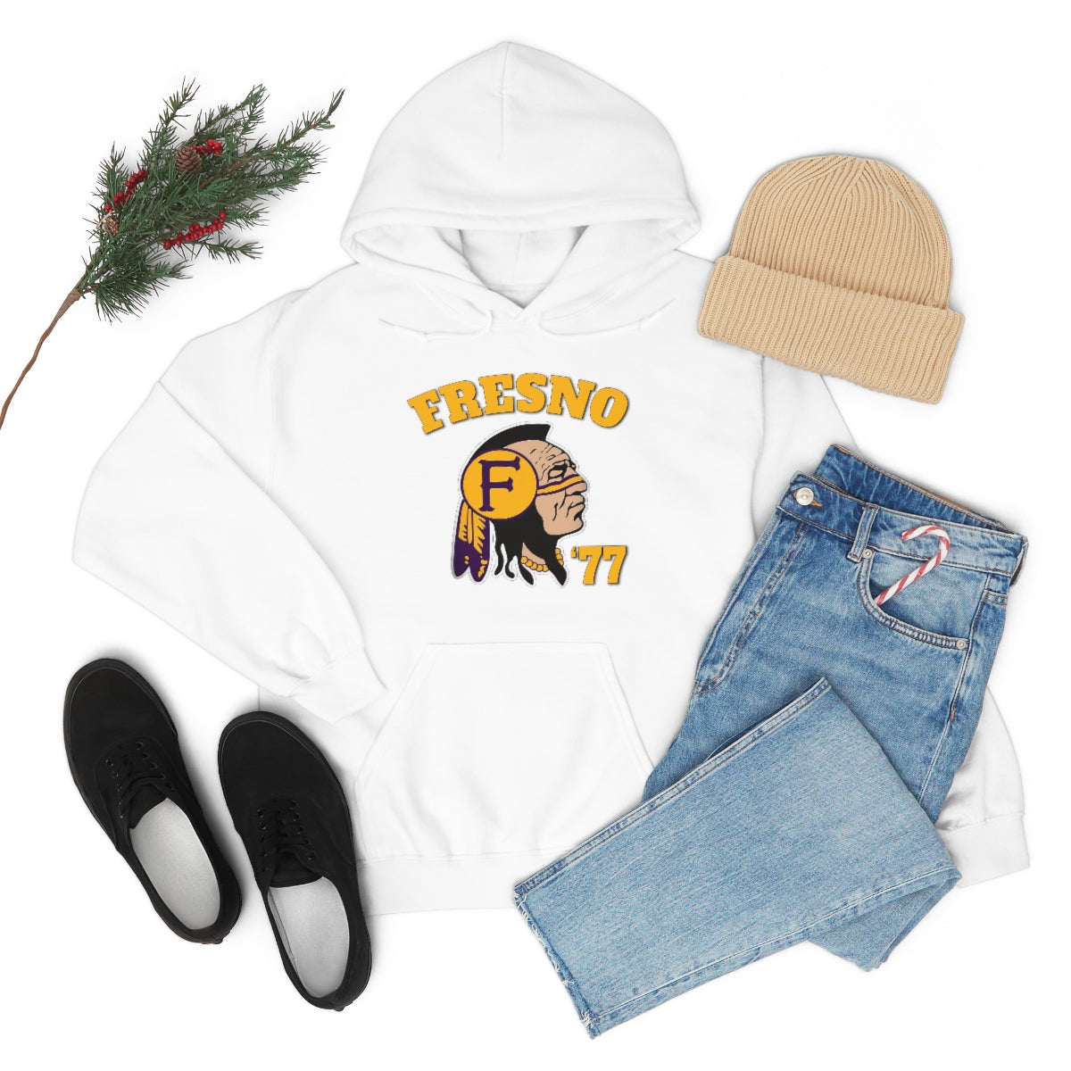 77 Fresno Indian Logo - Unisex Heavy Blend™ Hooded Sweatshirt