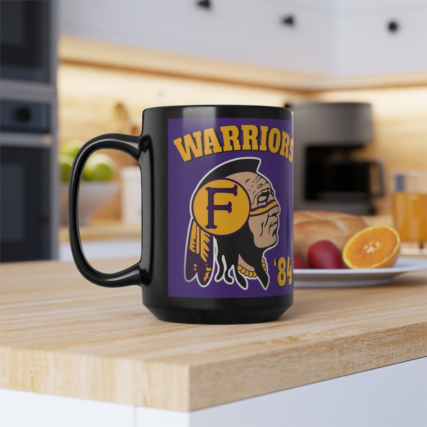 84 Warriors Indian Logo - Black Mug, 15oz