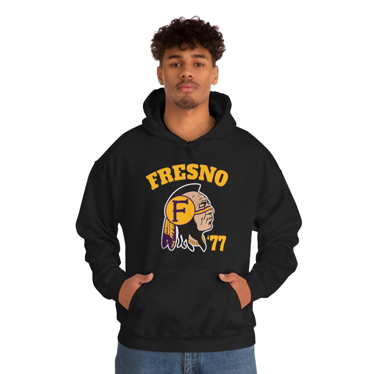 77 Fresno Indian Logo - Unisex Heavy Blend™ Hooded Sweatshirt