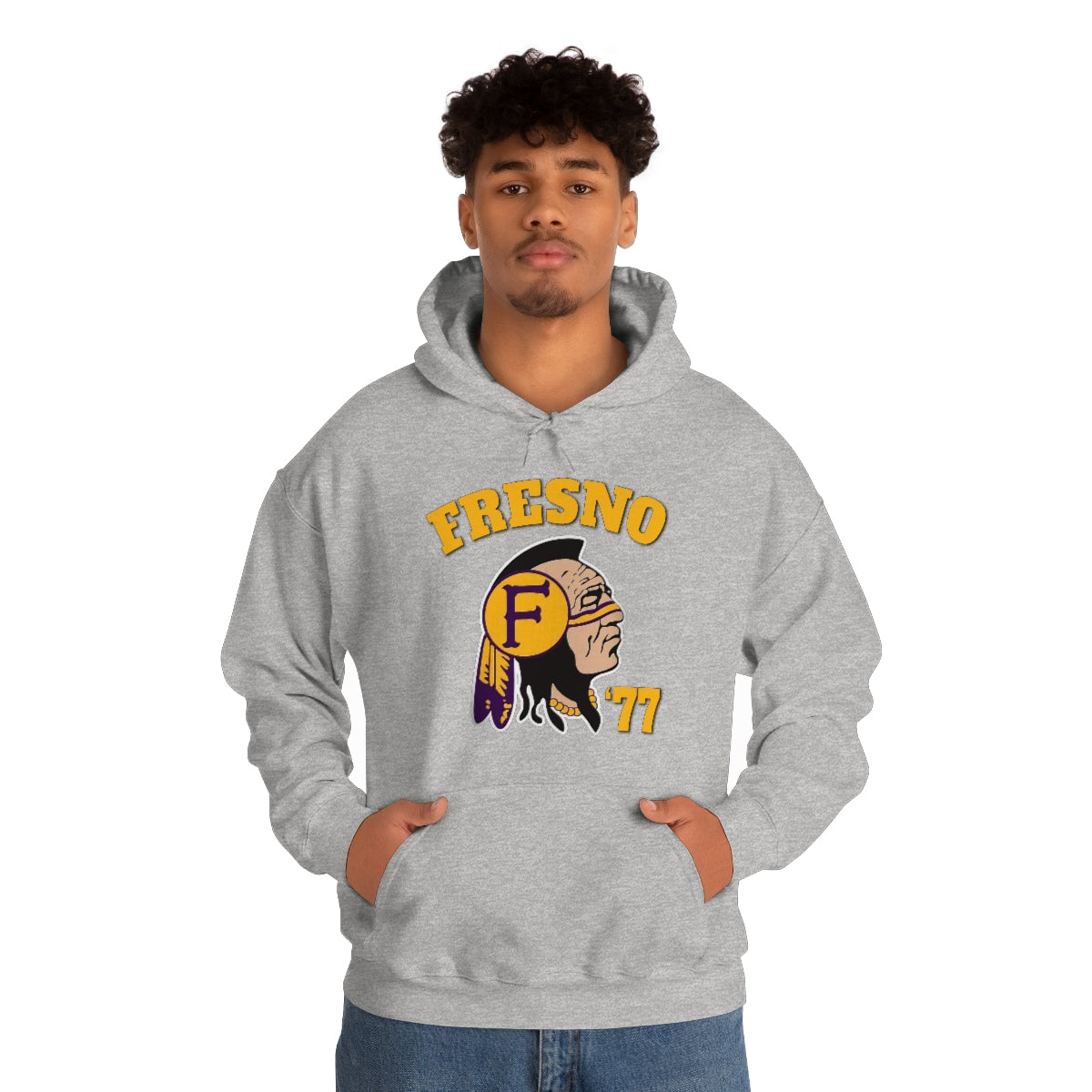 77 Fresno Indian Logo - Unisex Heavy Blend™ Hooded Sweatshirt