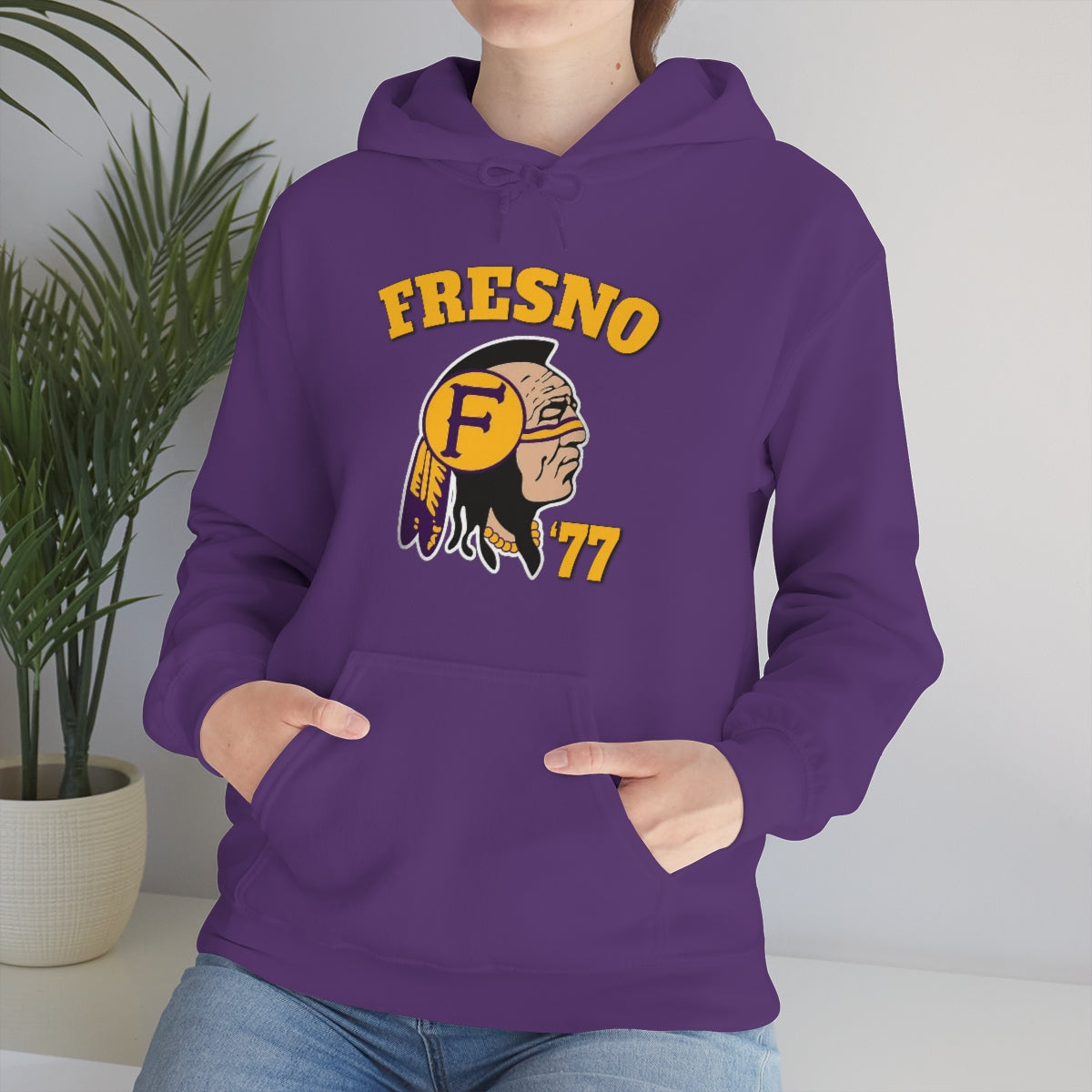 77 Fresno Indian Logo - Unisex Heavy Blend™ Hooded Sweatshirt