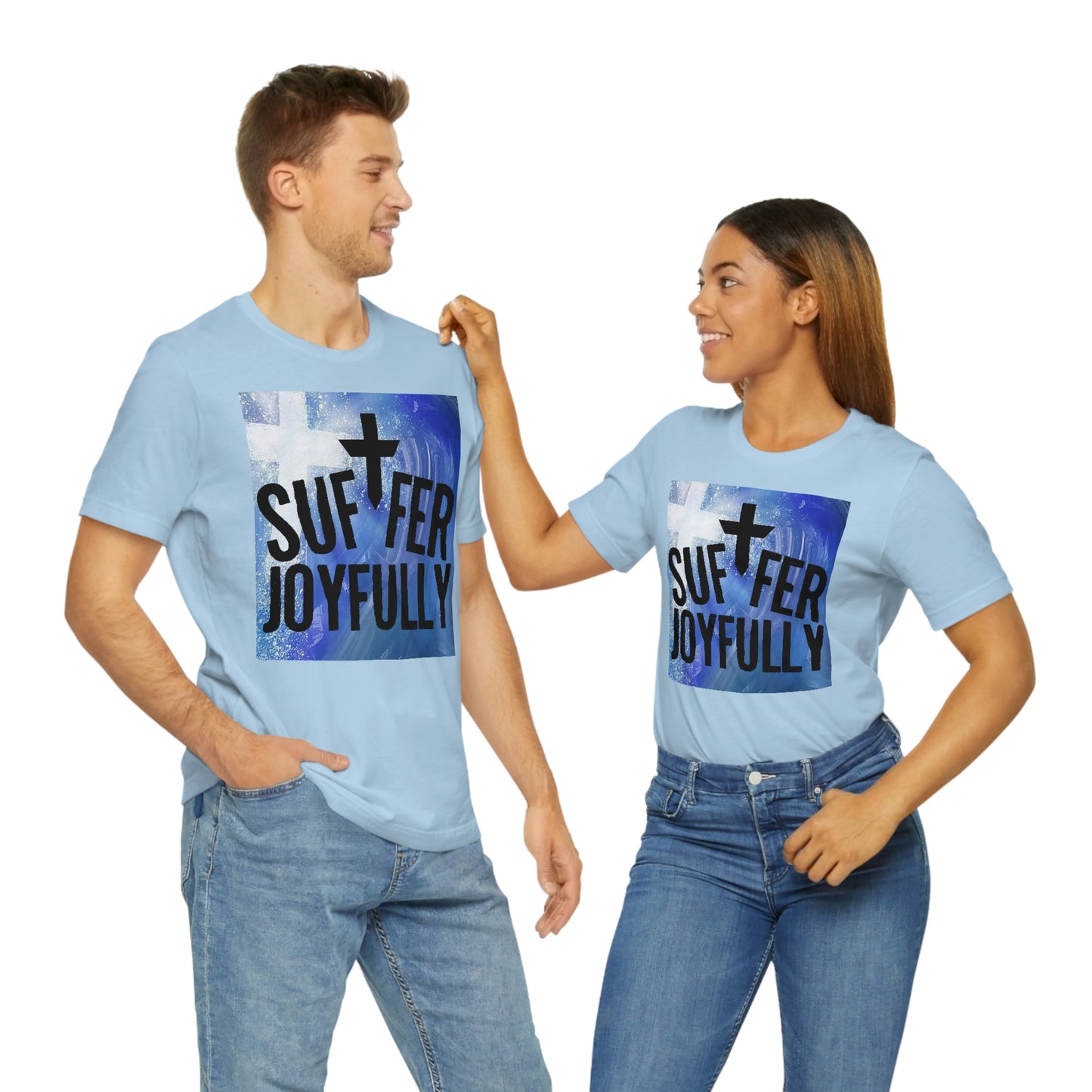 Suffer Joyfully w/background - Unisex Jersey Short Sleeve Tee